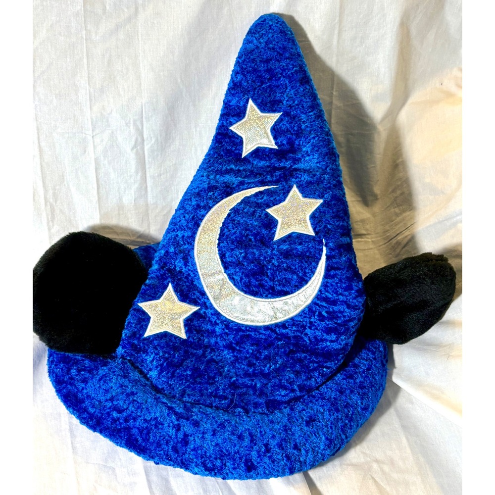 Disney Parks Sorcerer Mickey Mouse Wizard Hat Fantasia Blue Velvet Ears Plush